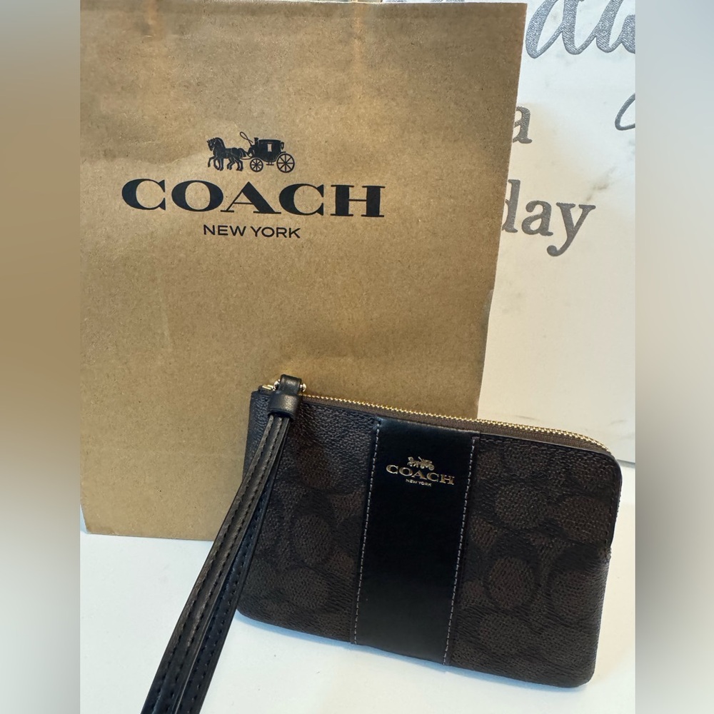 Coach Brown and Black Wristlet- new